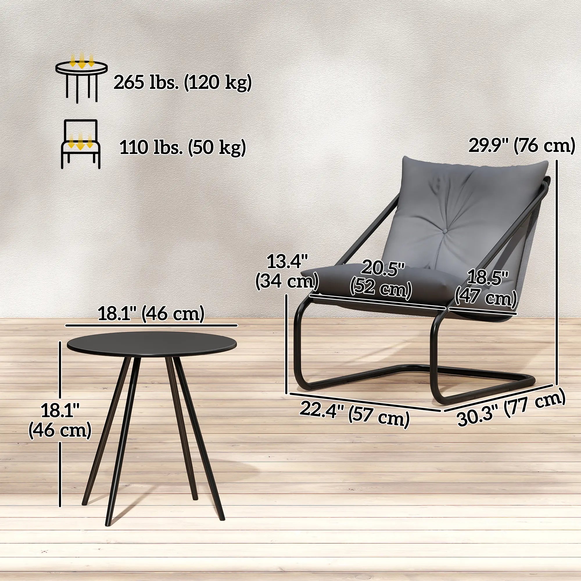 3 Piece Outdoor Bistro Set, 2 Chairs And Table, Light Grey Bistro Sets at Gallery Canada