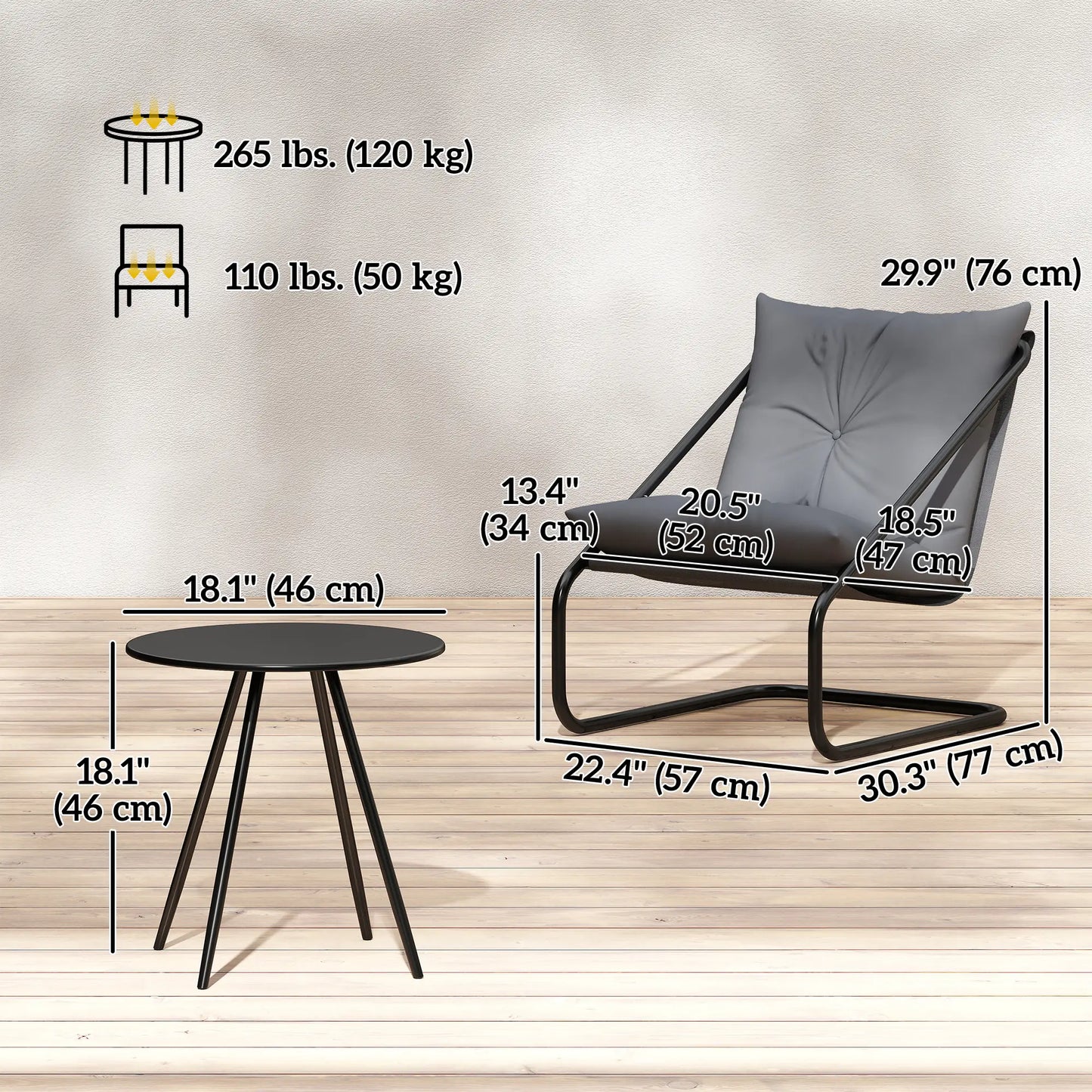 3 Piece Outdoor Bistro Set, 2 Chairs And Table, Light Grey Bistro Sets at Gallery Canada