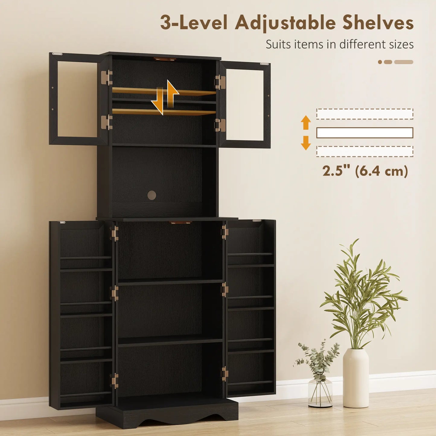71 Inch Kitchen Pantry Cabinet, Freestanding Hutch, Black Kitchen Pantry Cabinets at Gallery Canada