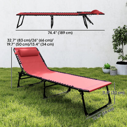 Folding Lounge Chair, Adjustable Chaise With Headrest, Reclining Cot, Wine Red Lounger Chairs at Gallery Canada