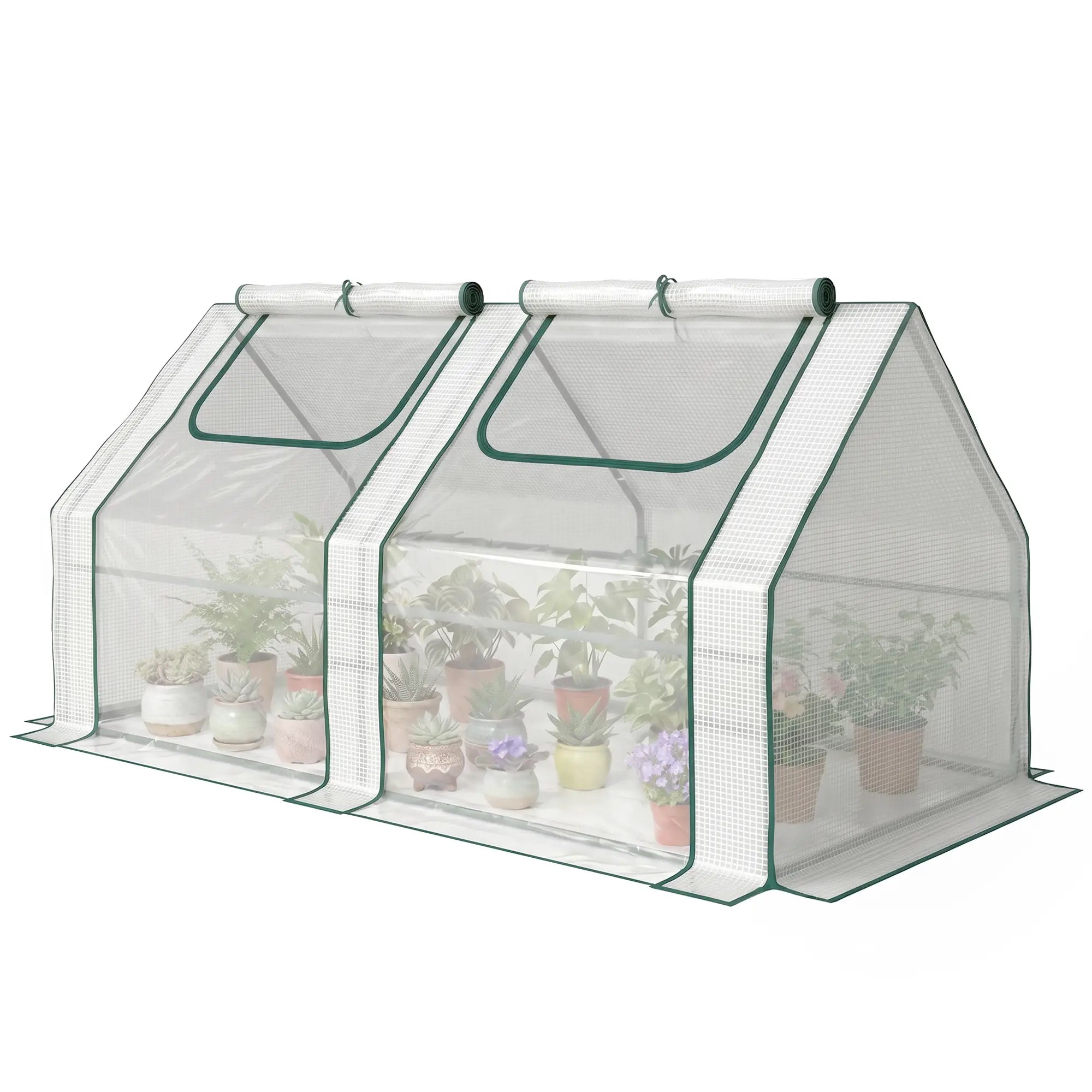 6' x 3' x 3' Portable Mini Greenhouse, 2 PE Covers, Steel Frame, White Mini Greenhouses White at Gallery Canada