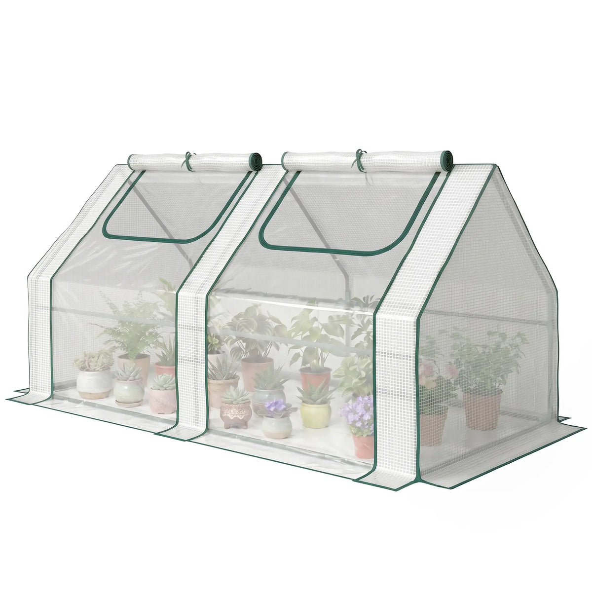 6' x 3' x 3' Portable Mini Greenhouse, 2 PE Covers, Steel Frame, White Mini Greenhouses White at Gallery Canada