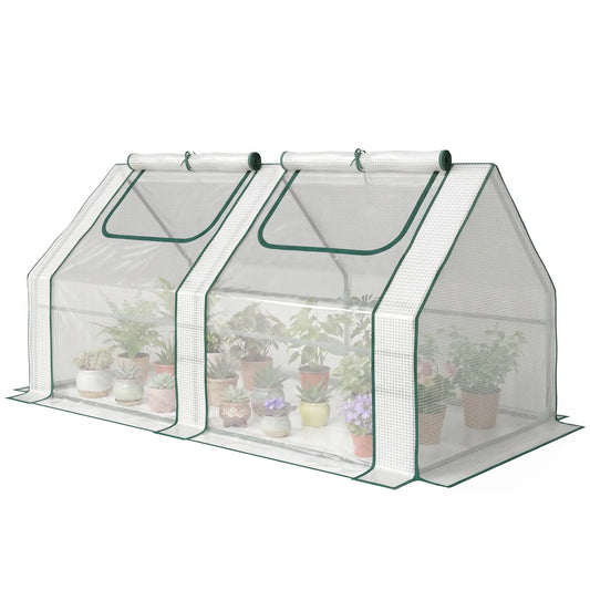 6' x 3' x 3' Portable Mini Greenhouse, 2 PE Covers, Steel Frame, White Mini Greenhouses White at Gallery Canada