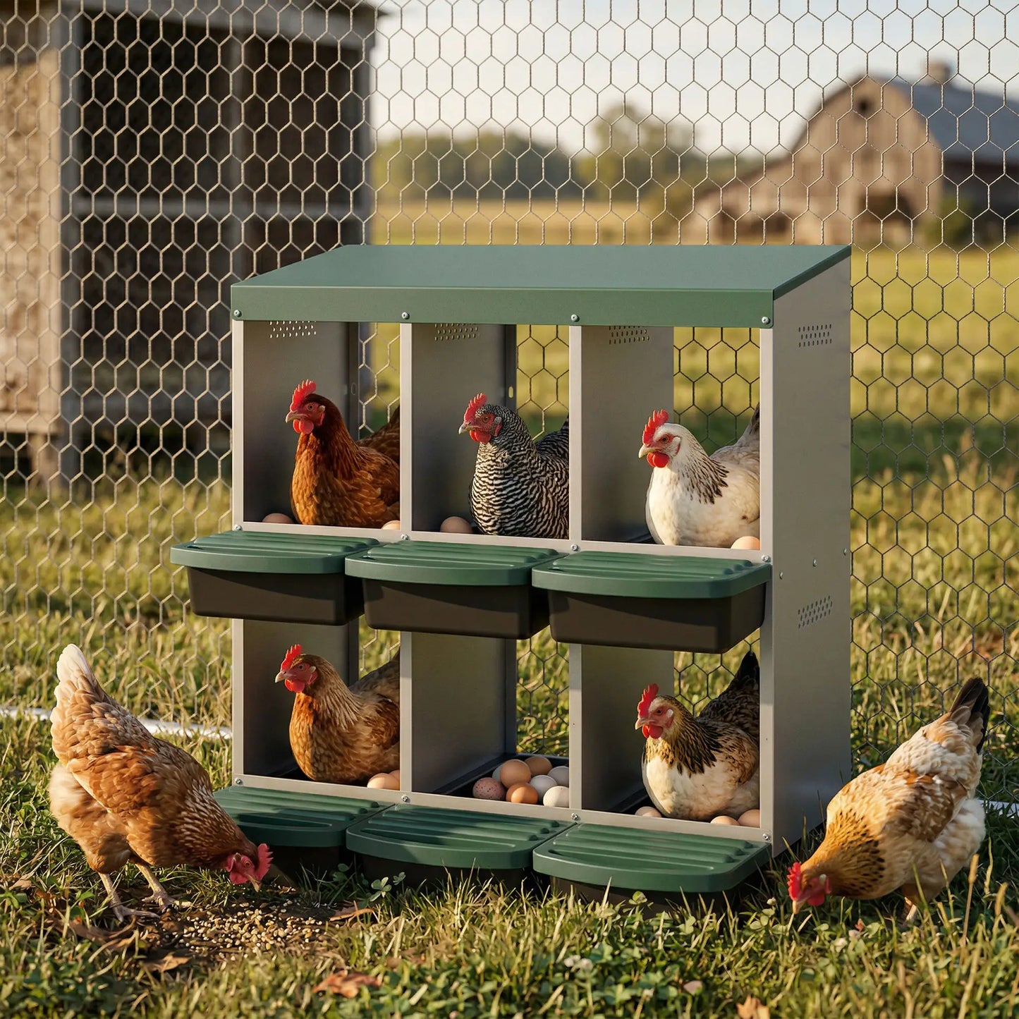Chicken Nesting Boxes, 6 Compartment Metal Nesting Boxes for Chicken Coop, Egg Laying Boxes with Lid Cover Chicken Coops at Gallery Canada