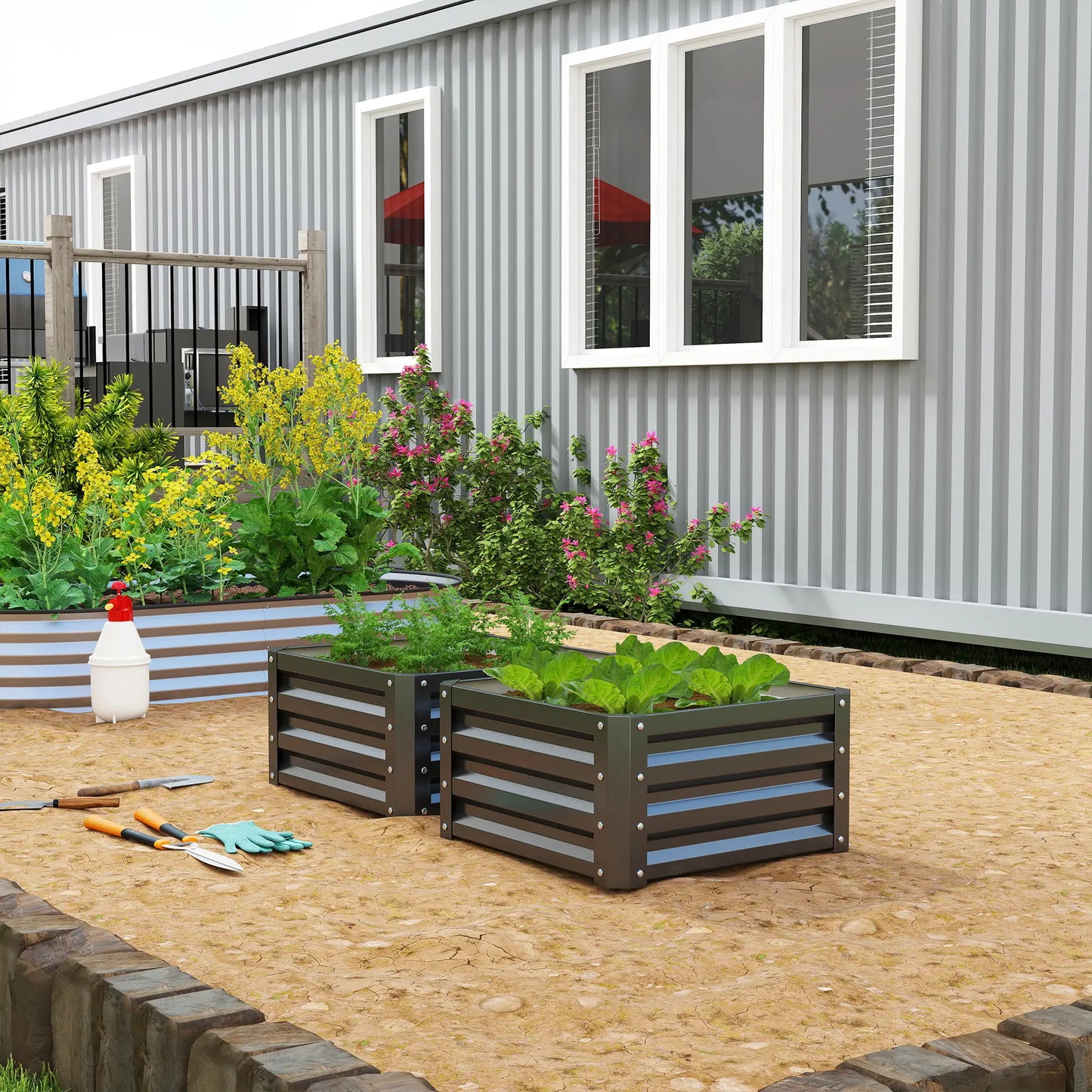 2' x 2' x 1' Raised Garden Bed, Galvanised Steel Frame, Black Galvanized Planter Boxes at Gallery Canada