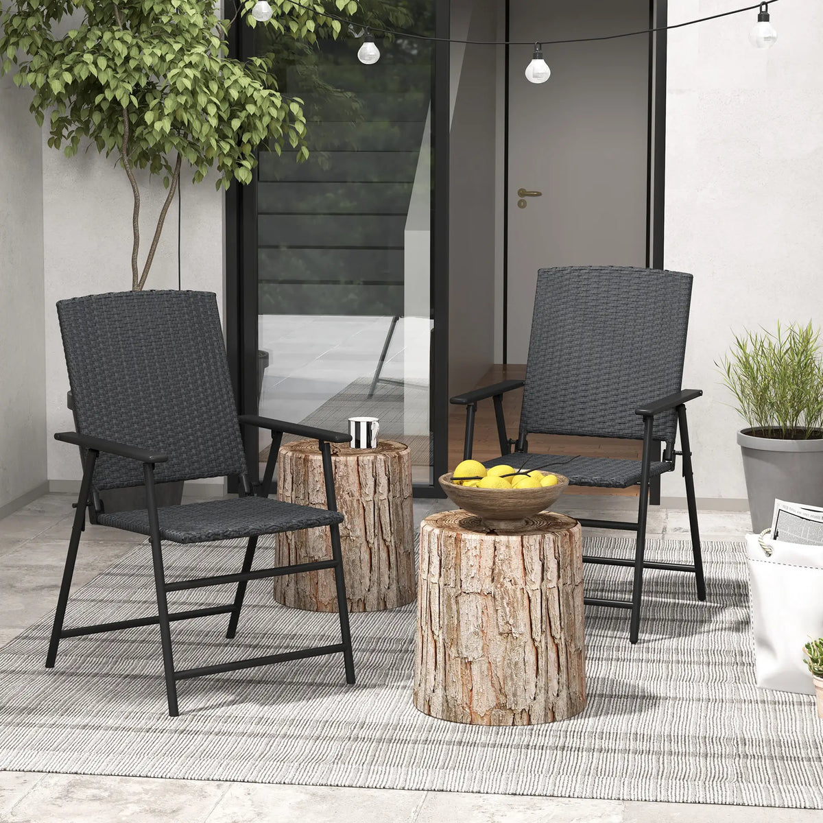 Outdoor Wicker Dining Chairs Set of 2, Steel Frame, Black Patio Chairs at Gallery Canada