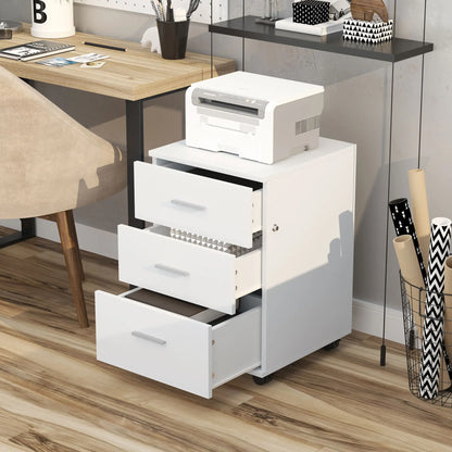 Mobile 3 Drawer File Cabinet with Wheels, Lock, Keys, White Office Cabinets & Cupboards at Gallery Canada