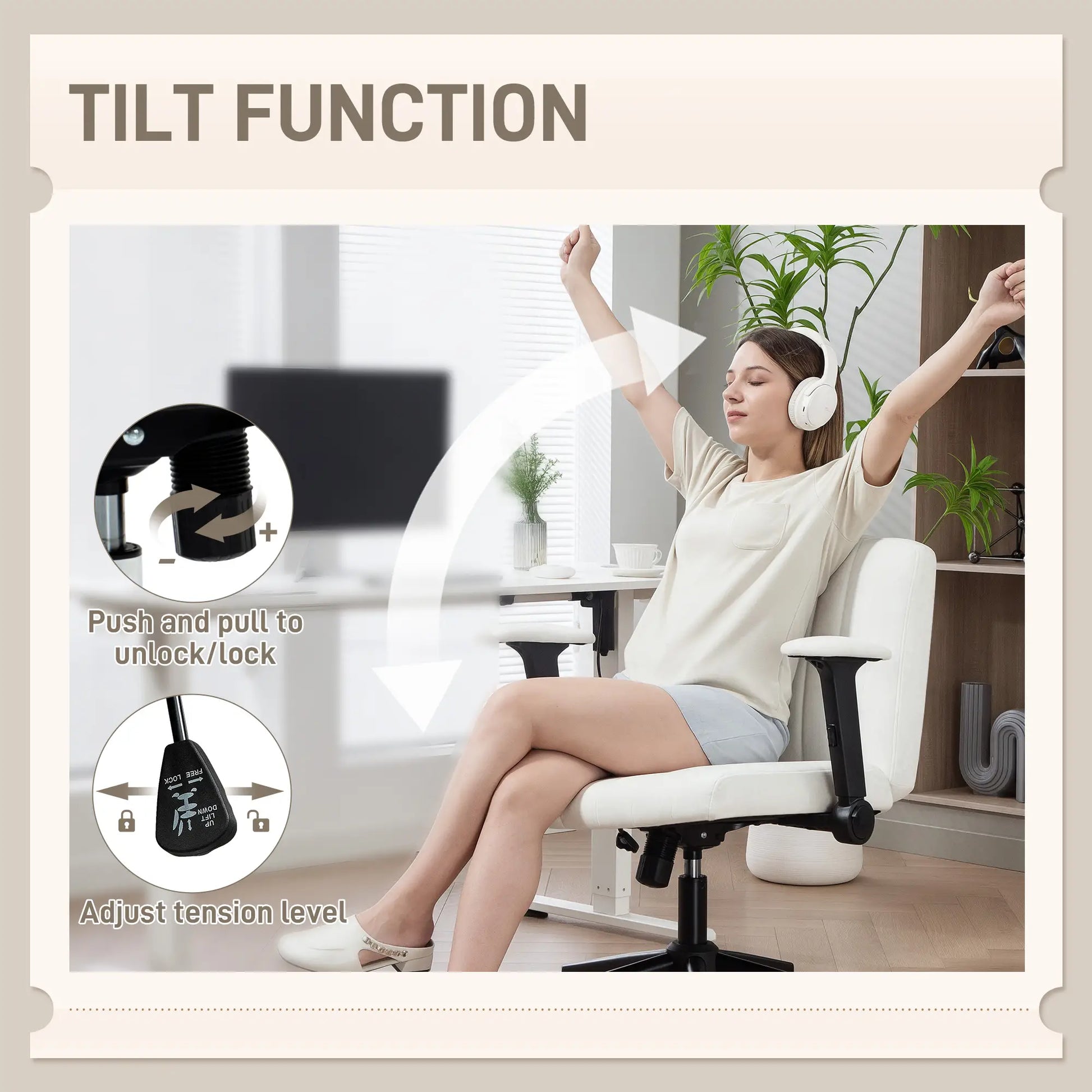 Criss Cross Chair with Flip-up Armrests, Wheels, Adjustable Height, Tilting, Cream White Task Chairs at Gallery Canada