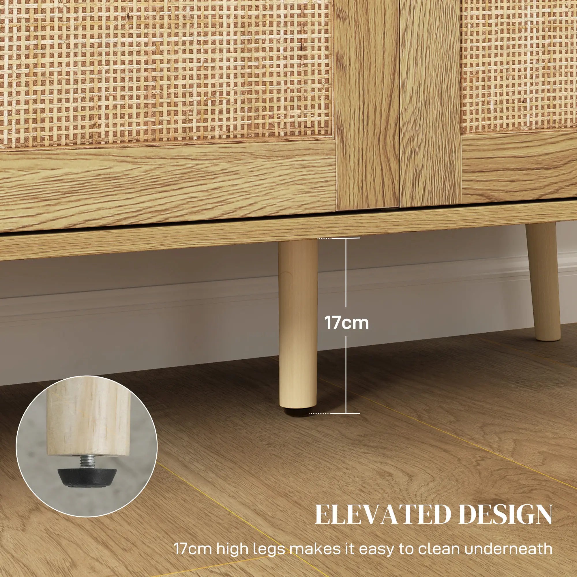 Bohemian Sideboard, Rattan Doors, Adjustable Shelf, Natural Wood Storage Cabinets at Gallery Canada