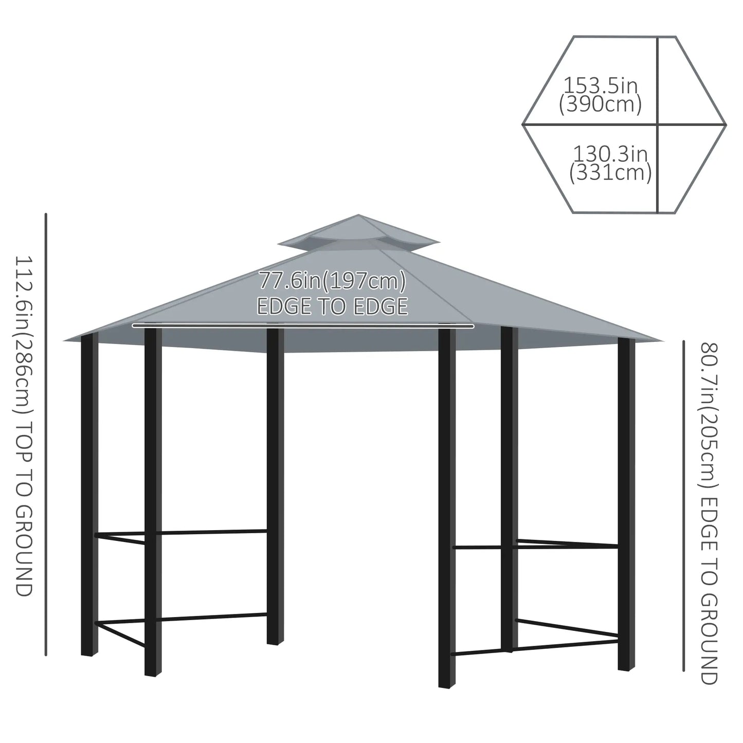 13ft Hexagon Gazebo, Outdoor Canopy Shelter, Netting, Shaded Curtains, Grey Gazebos at Gallery Canada