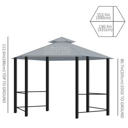 13ft Hexagon Gazebo, Outdoor Canopy Shelter, Netting, Shaded Curtains, Grey Gazebos at Gallery Canada