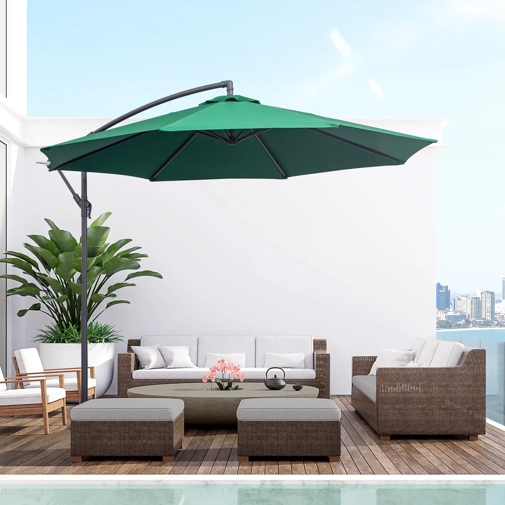 10' Deluxe Patio Umbrella, Offset Sunshade with Crank, Dark Green Cantilever Umbrellas at Gallery Canada