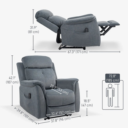 Manual Recliner Chair with Vibration Massage, Reclining Chair for Living Room with Side Pockets, Dark Grey Sofas & Reclining Chairs at Gallery Canada