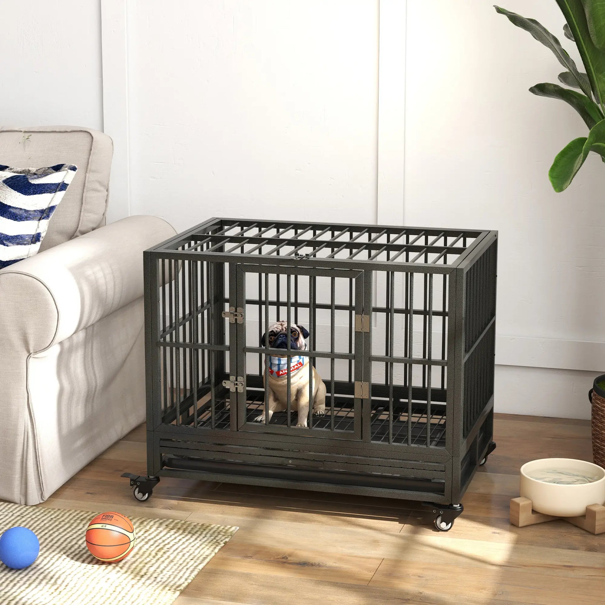 36" Heavy Duty Steel Dog Crate, Kennel with Wheels, Grey Houses, Kennels & Pens at Gallery Canada