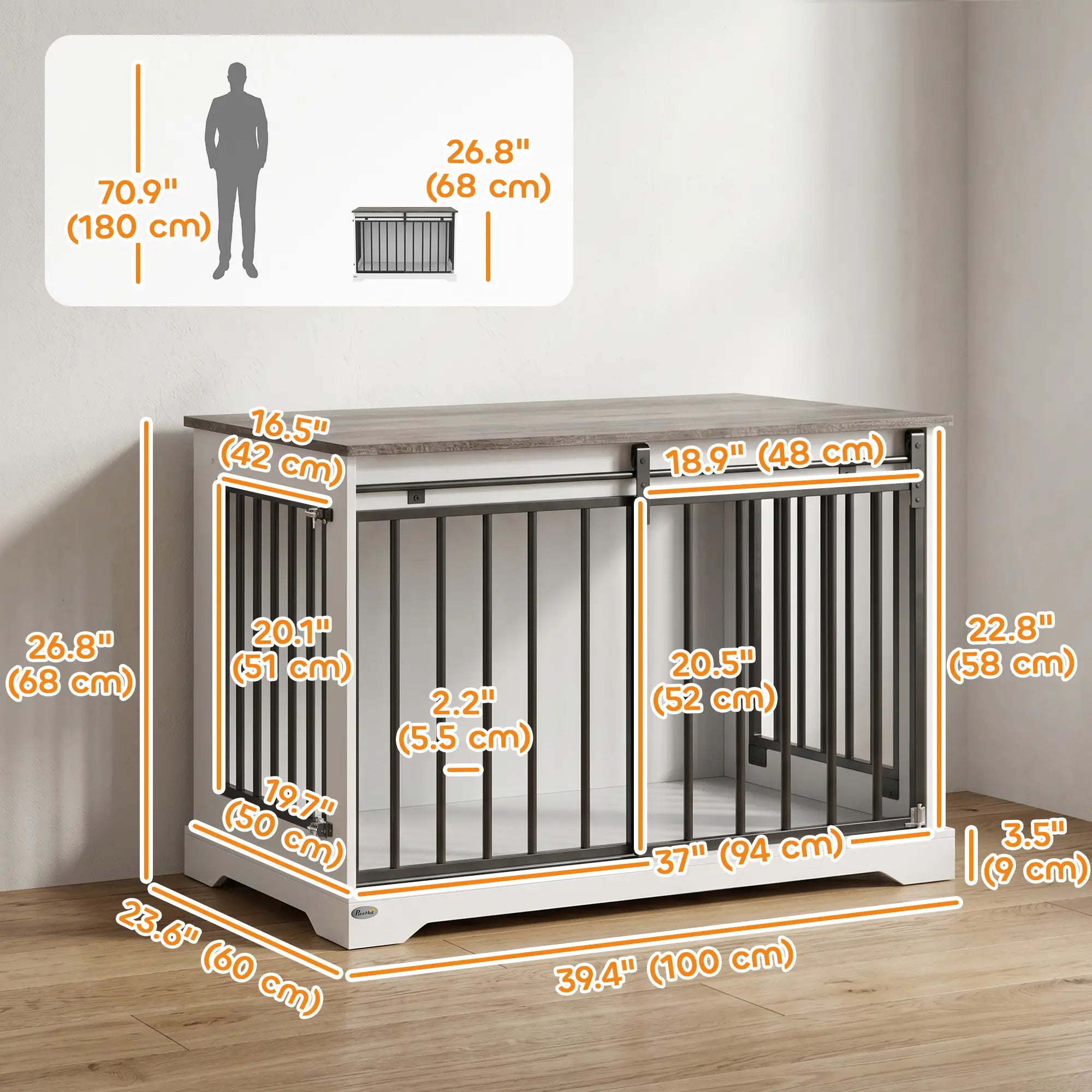 Dog Crate Furniture 100 cm, Sliding Barn Door, Large Breeds, White Dog Cages & Crates at Gallery Canada