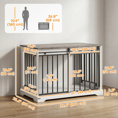 Dog Crate Furniture 100 cm, Sliding Barn Door, Large Breeds, White Dog Cages & Crates at Gallery Canada