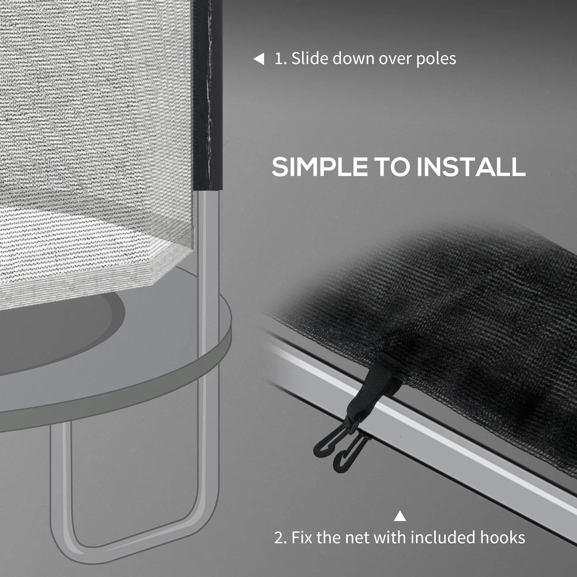 Trampoline Net Enclosure, 14ft Round, 8 Straight Poles, Weather Resistant, Black Trampolines at Gallery Canada