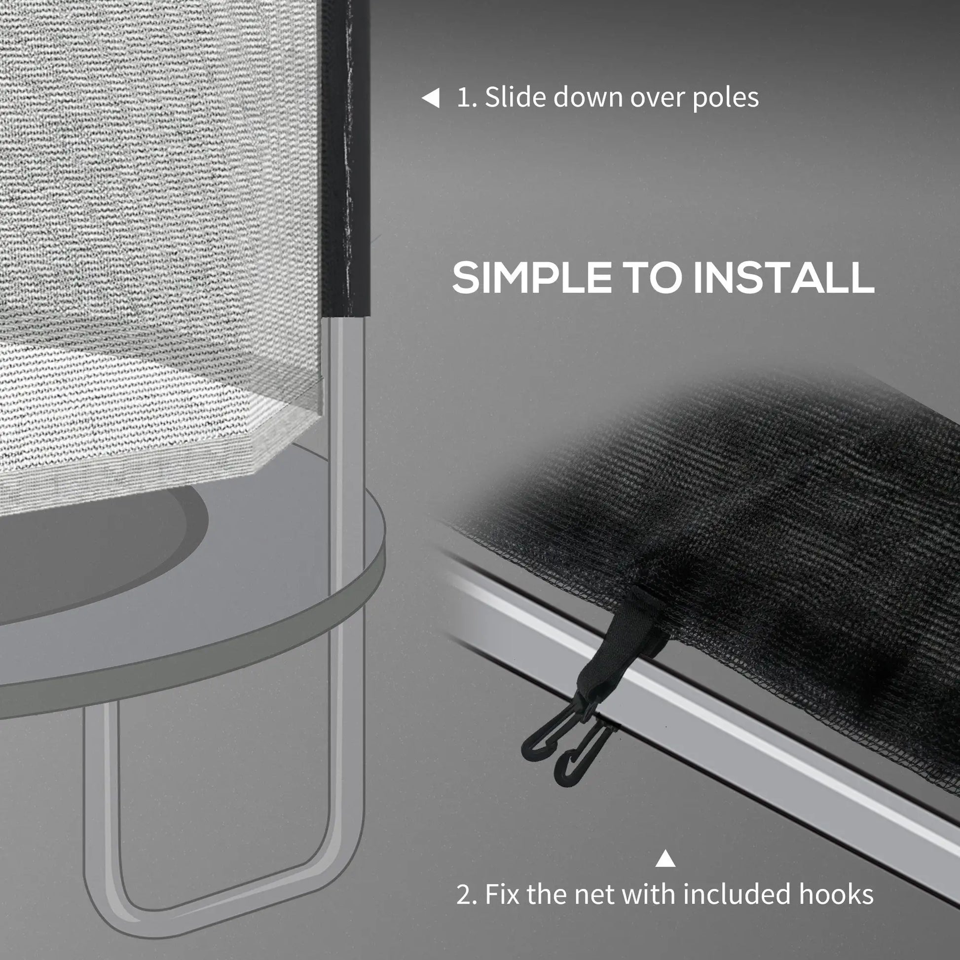 Trampoline Net Enclosure, 14ft Round, 8 Straight Poles, Weather Resistant, Black Trampolines at Gallery Canada