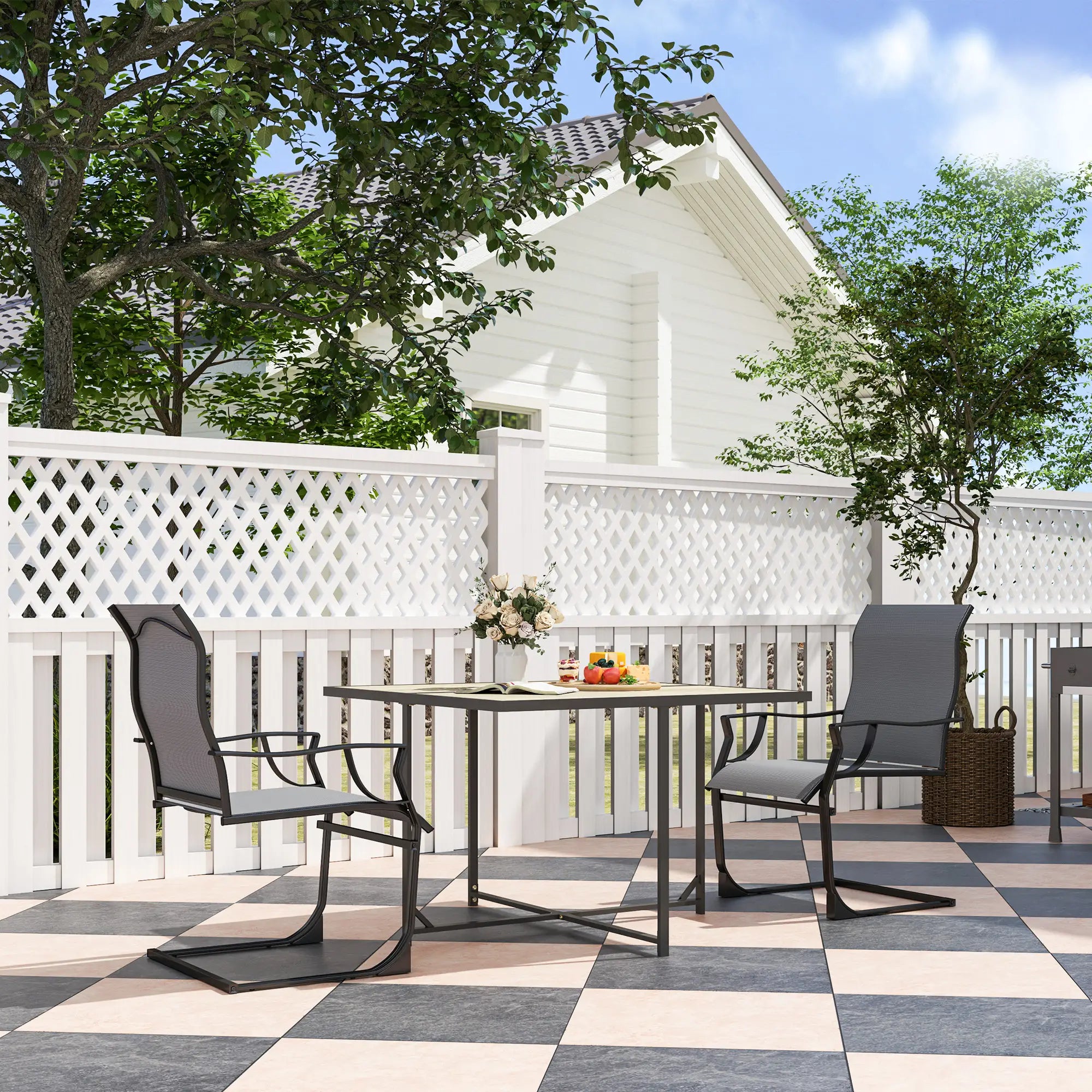 Spring Motion Patio Chairs Set Of 2, Curved High Backrest, All Weather Fabric, Metal Frame Outdoor Dining Sets at Gallery Canada