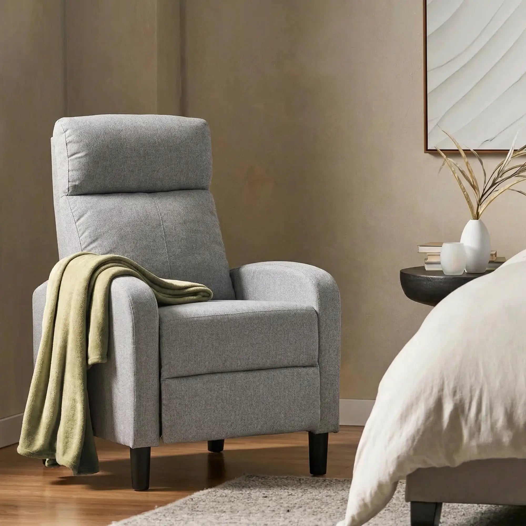 Fabric Recliner Manual Sofa Armchair, Light Grey Single Sofas at Gallery Canada