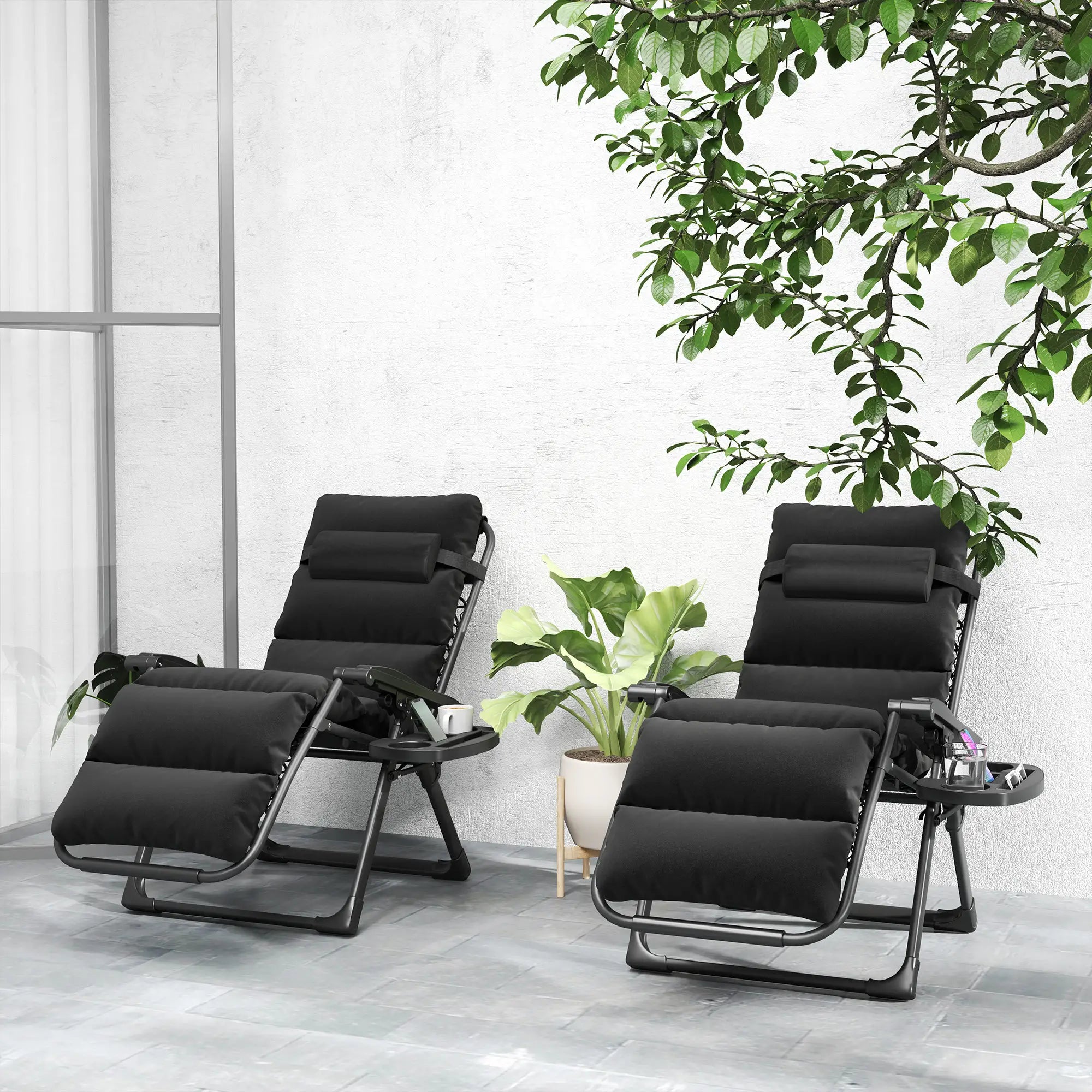 2pcs Zero Gravity Chair, Adjustable Backrest, Folding Sun Lounger, Grey Lounger Chairs at Gallery Canada
