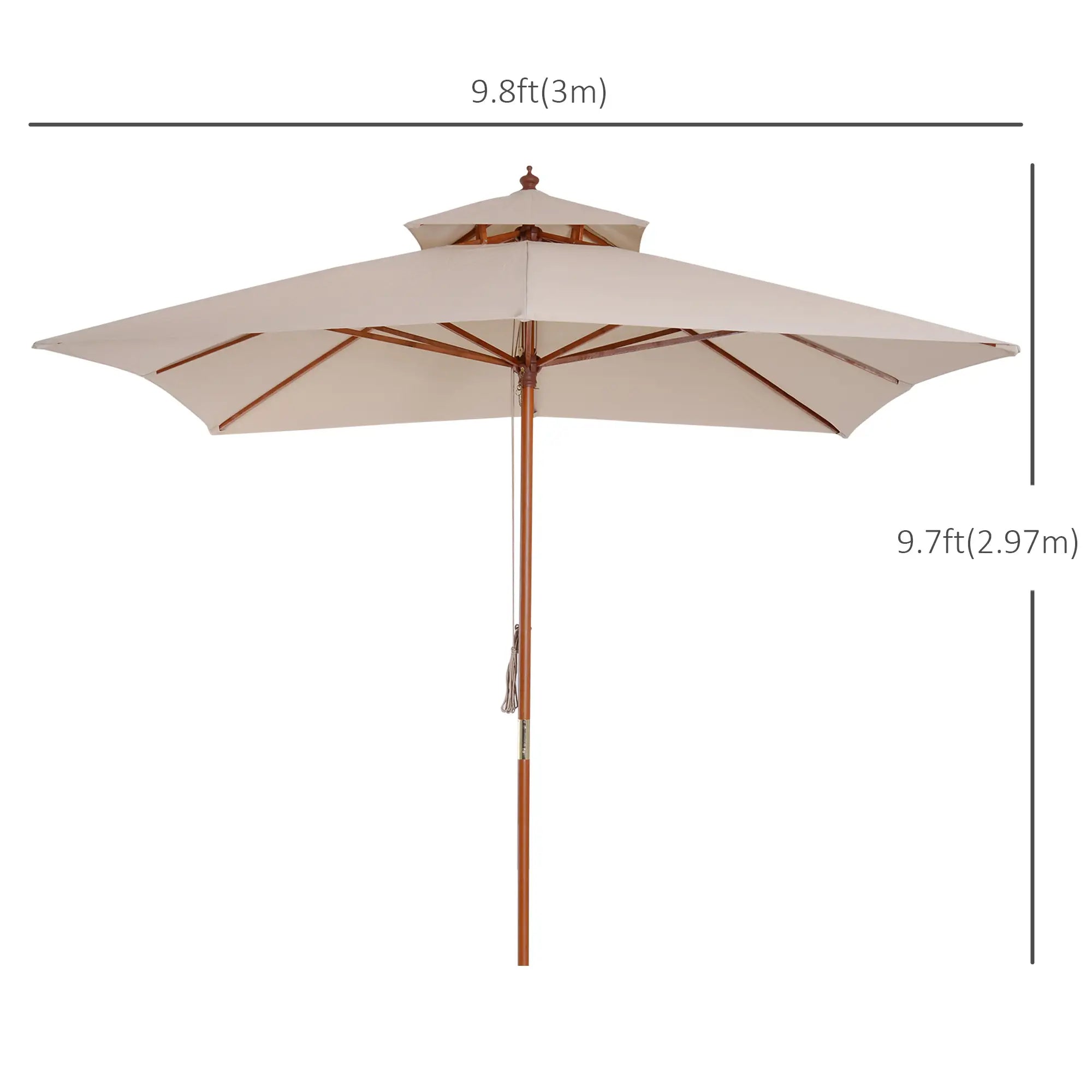10x10ft Wood Square Patio Umbrella, Pagoda Style, Khaki Sun Umbrellas at Gallery Canada