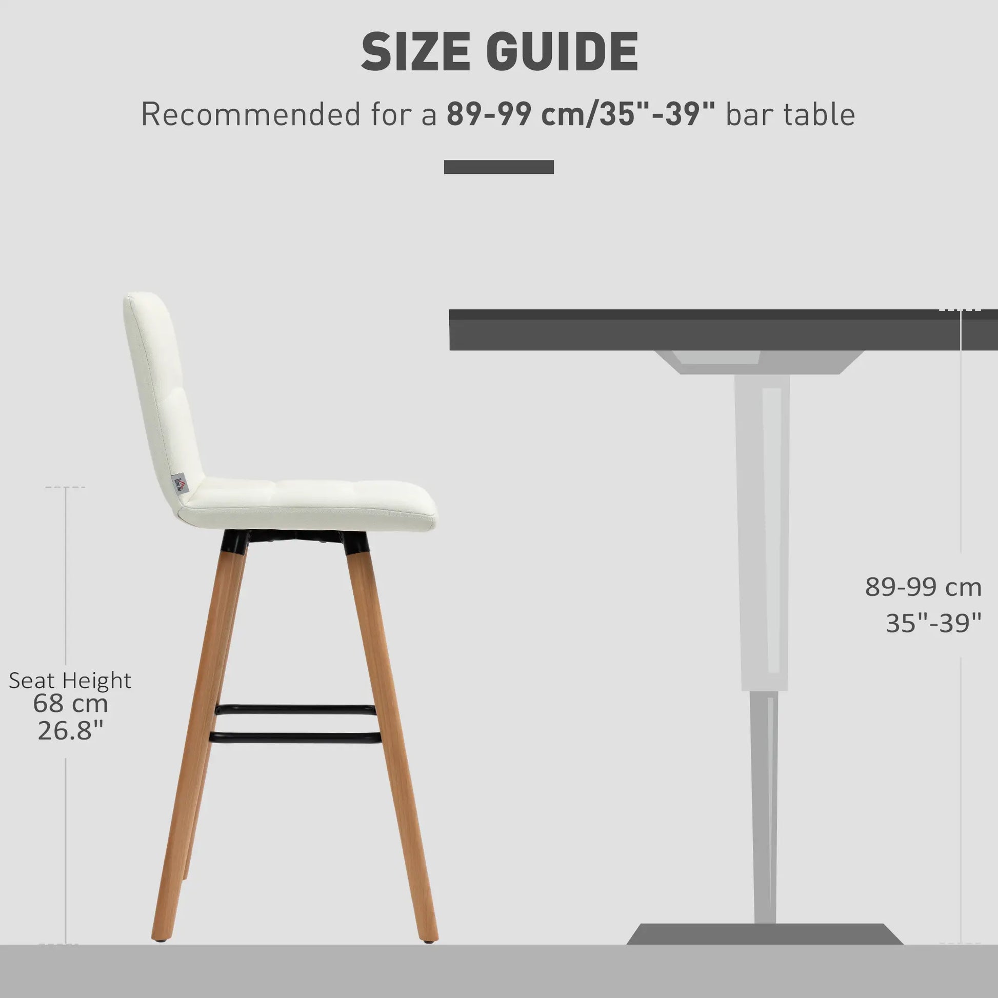 Modern Bar Stools Set of 2, 38" Upholstered, Solid Wood Legs, White Bar Stools at Gallery Canada