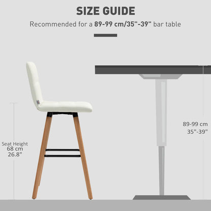 Modern Bar Stools Set of 2, 38" Upholstered, Solid Wood Legs, White Bar Stools at Gallery Canada
