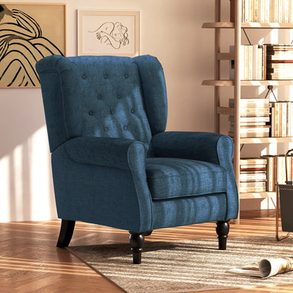 Fabric Accent Chair, Button Tufted Armchair, Upholstered with Wood Legs, Blue Single Sofas at Gallery Canada