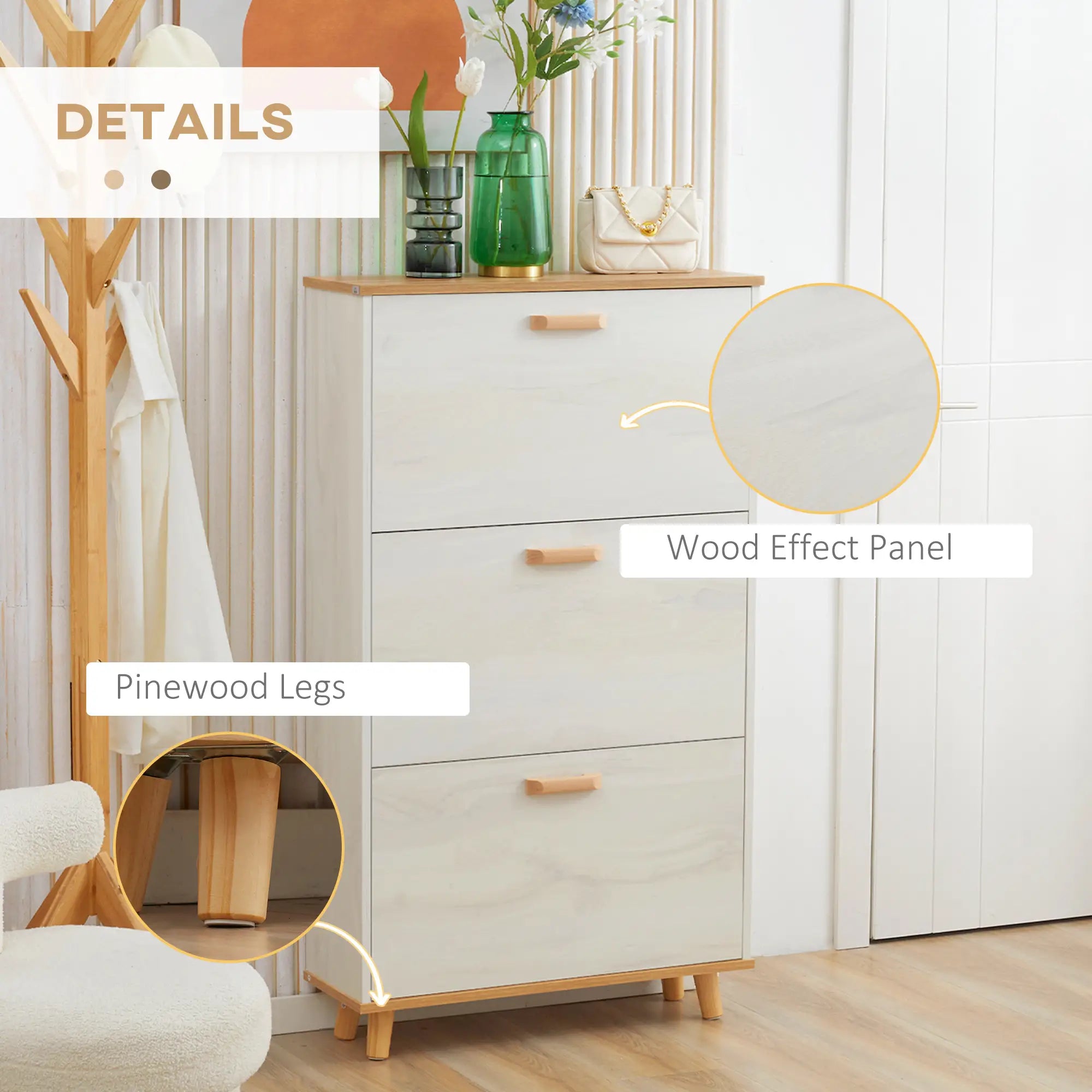 Modern Shoe Cabinet, 3 Flip Drawers, Adjustable Shelf, 12 Pair, White Shoe Storage Cabinets & Racks at Gallery Canada