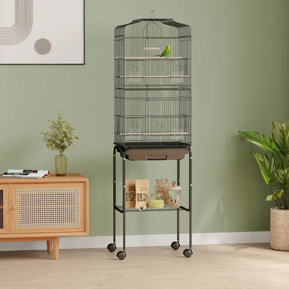 62" Rolling Bird Cage, Cockatoo House, Play Top, Storage Shelf, Wheels, Black Bird Cages at Gallery Canada