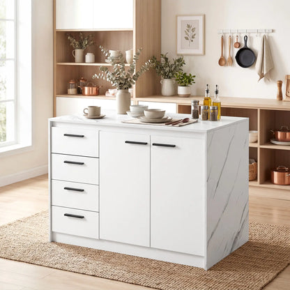 Kitchen Island, Storage Cabinet, 4 Drawers, Adjustable Shelf, Faux Marble, White Kitchen Islands & Kitchen Carts at Gallery Canada