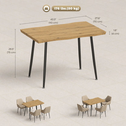 Modern Nordic Dining Table Seats 4, Oak Grain Black 43.3" x 27.6" x 29.5", Black