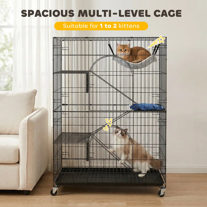 4-Tier Cat Cage, Large Enclosure with Lockable Wheels, Tray, Hammock Outdoor Cat Enclosures at Gallery Canada