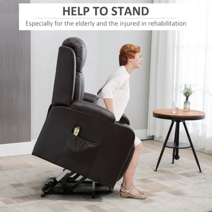 Electric Power Lift Chair, PU Leather Recliner Sofa with Footrest, Remote Control and Cup Holders, Brown Electric Power Lift Chairs at Gallery Canada