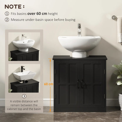 Pedestal Under Sink Vanity Cabinet, Double Doors, Adjustable Shelf, Black Sink Cabinets at Gallery Canada