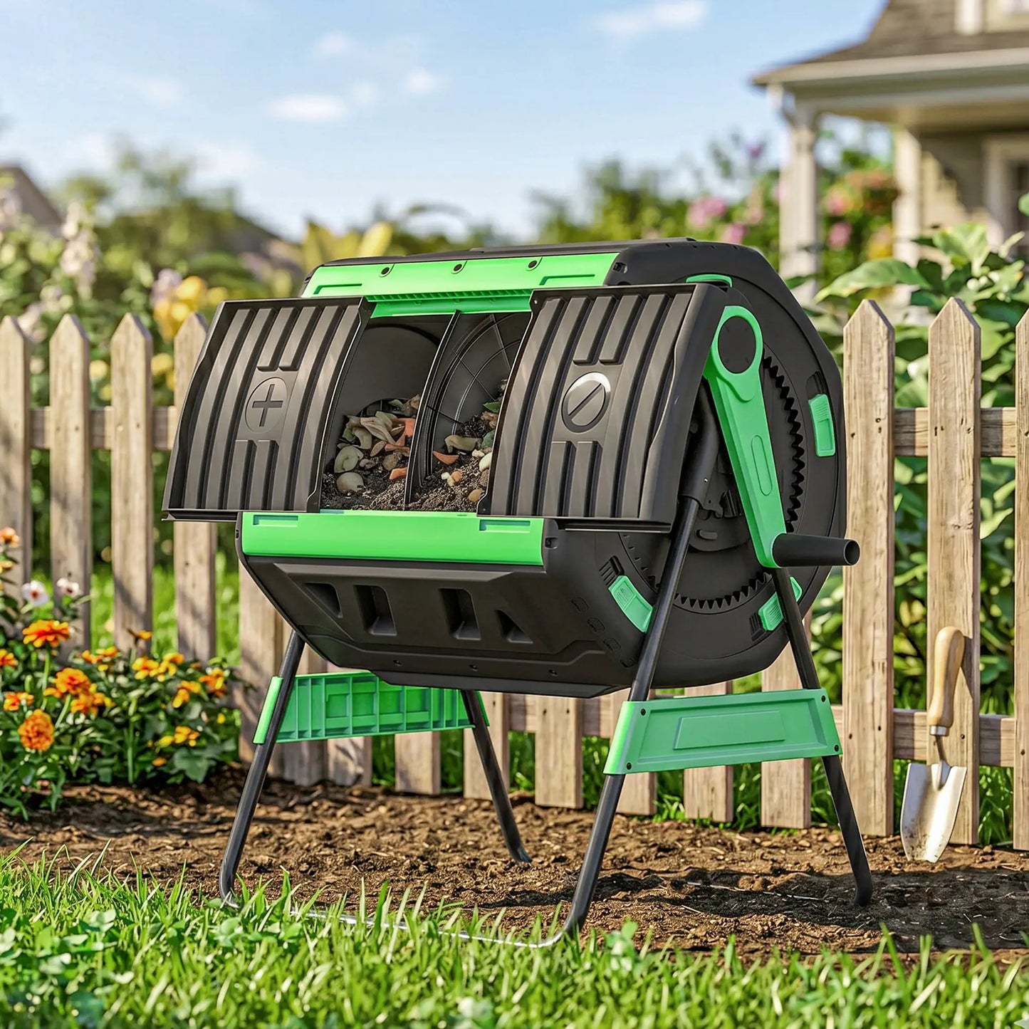 53 Gal Dual Chamber Tumbling Composter, Adjustable Vents, BPA Free, Green Garden Accessories at Gallery Canada
