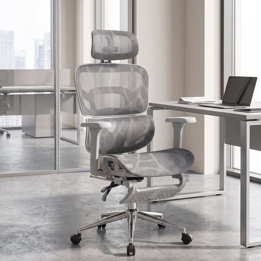 Ergonomic Office Chair, Mesh Reclining, Grey Task Chairs Grey at Gallery Canada