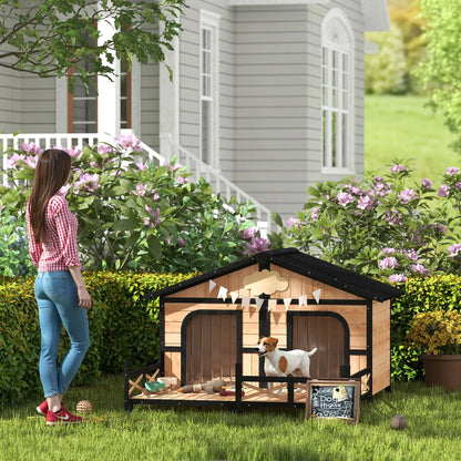 59"x64"x39" Wood Dog House, Outdoor Cabin-Style, Elevated Pet Shelter, Beige Houses, Kennels & Pens at Gallery Canada
