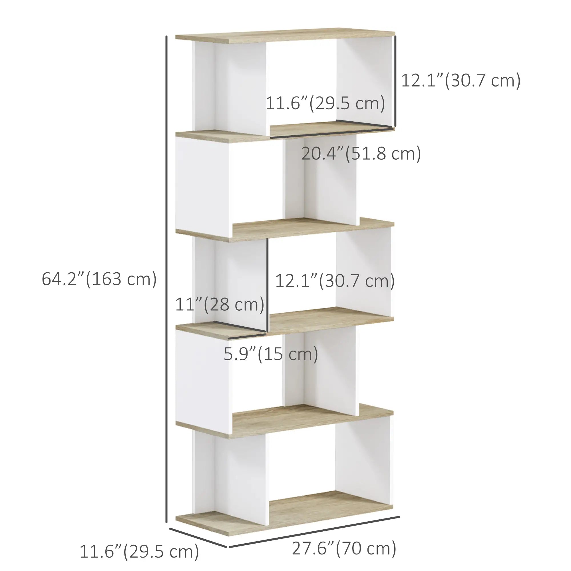 5-Tier Geometric S Shaped Bookcase, Tall Narrow Display Shelf, White Display Bookshelves at Gallery Canada