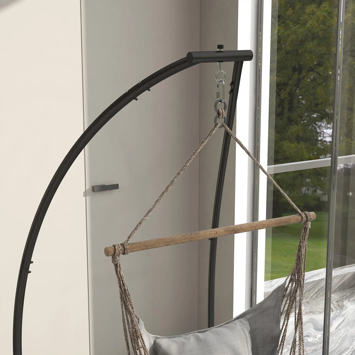 Hanging Hammock Chair Stand, C Shape Heavy Duty Metal Frame, Black Hammock Stands at Gallery Canada