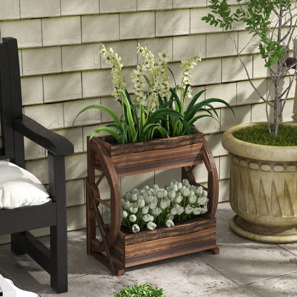 Wooden Wagon Planter Box, 2-Tier Raised Garden Bed, Vegetables Flowers Herbs Wooden Planter Boxes at Gallery Canada