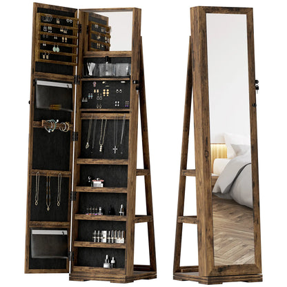 360° Swivel Jewelry Armoire, Lockable Mirror Cabinet, Rustic Brown Jewelry Armoire & Jewellery Mirror Cabinets Rustic Brown at Gallery Canada
