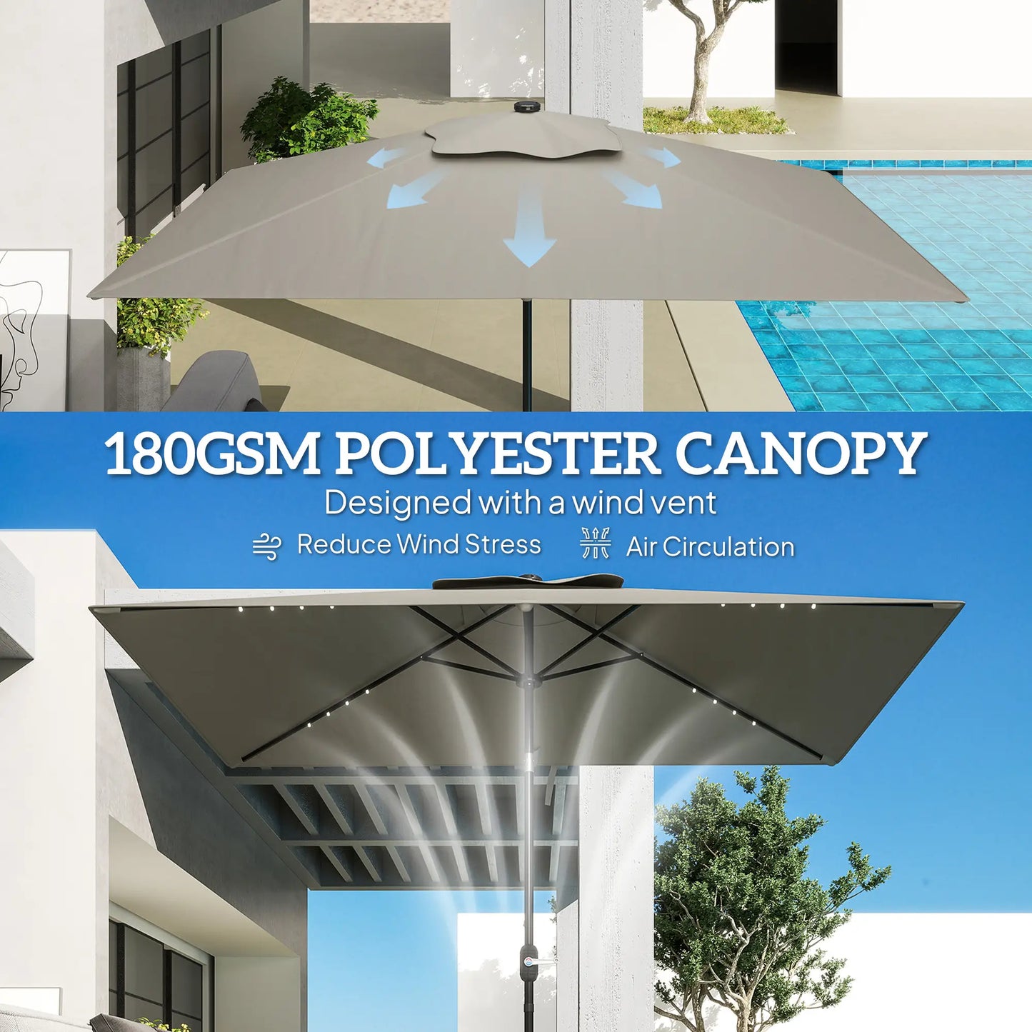 Patio Umbrella with 22 LED Solar Lights, Tilt, Light Grey Sun Umbrellas at Gallery Canada