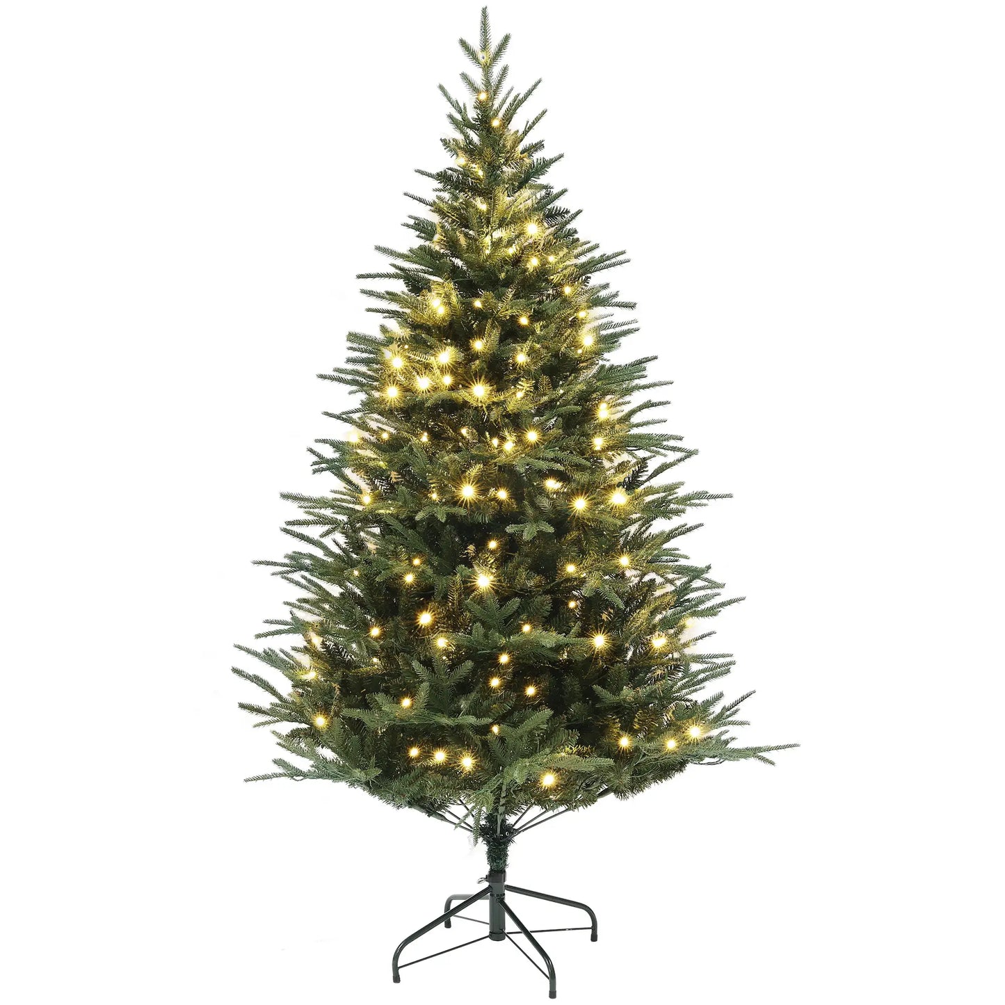 6ft Prelit Artificial Christmas Tree, Steel Base, Hinged, Warm White LED Lights Pre Lit Christmas Trees Green at Gallery Canada