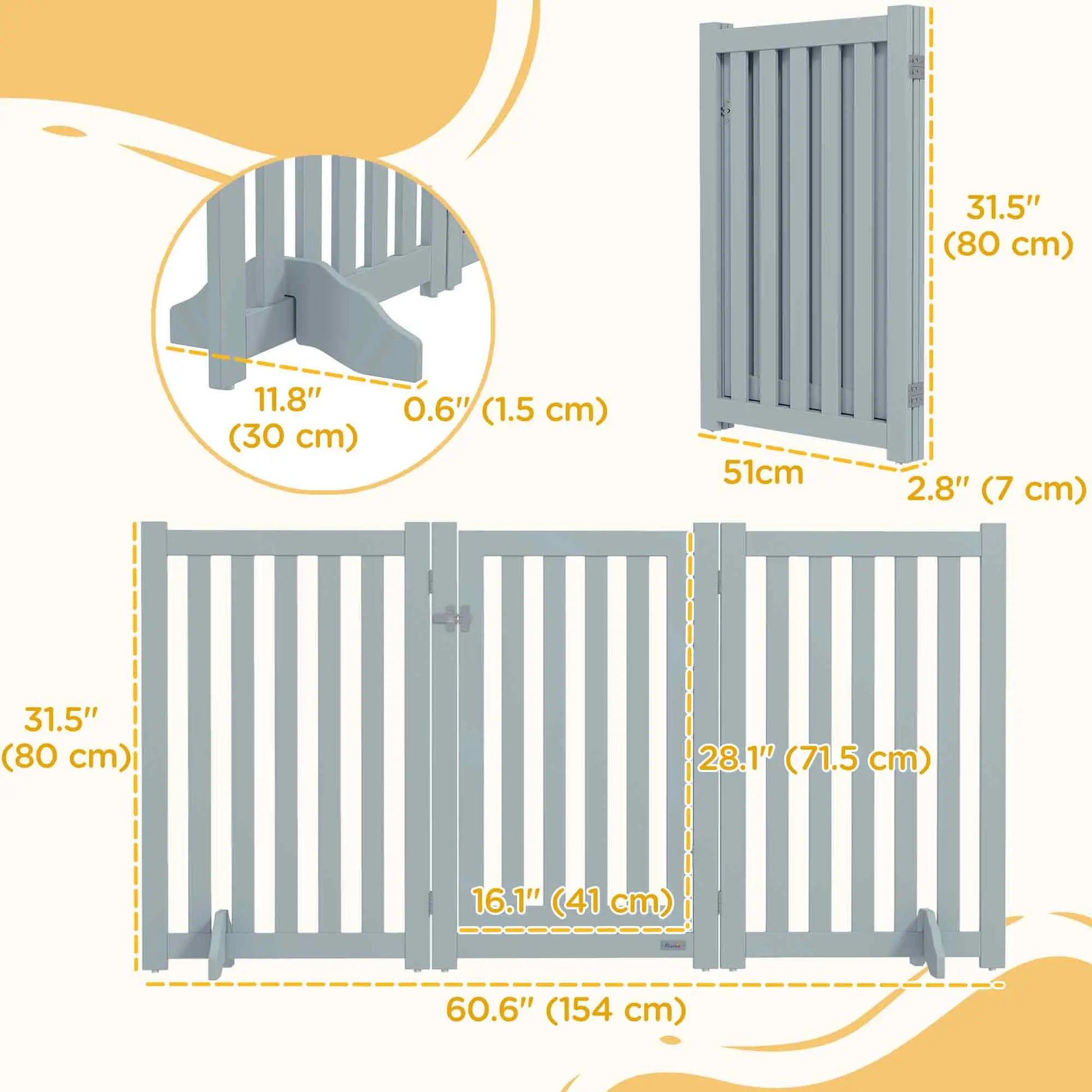 3-Panel Foldable Dog Gate, Medium Size, Grey Houses, Kennels & Pens at Gallery Canada