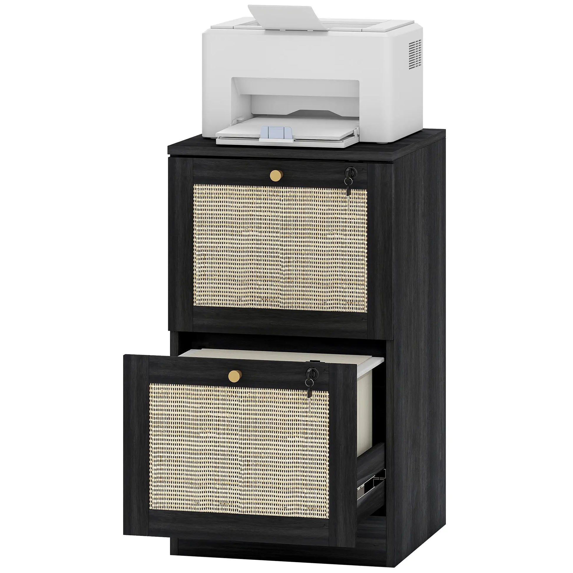 2 Drawer Filing Cabinet with Lock, Boho Style, A4 Letter Size, Black Office Cabinets & Cupboards Black at Gallery Canada