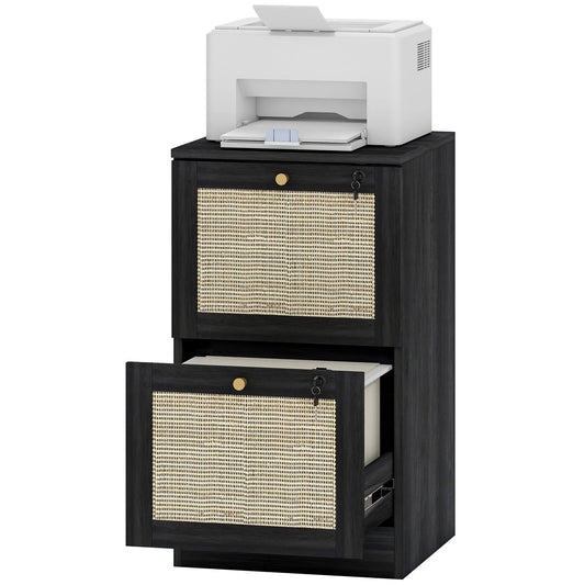 2 Drawer Filing Cabinet with Lock, Boho Style, A4 Letter Size, Black Office Cabinets & Cupboards Black at Gallery Canada