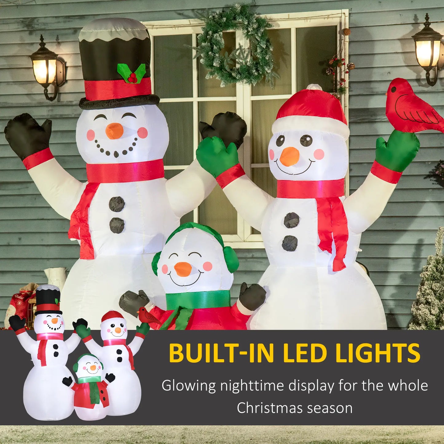 8ft Inflatable Christmas Snowman, LED Yard Display, Red Bird Christmas Inflatables at Gallery Canada