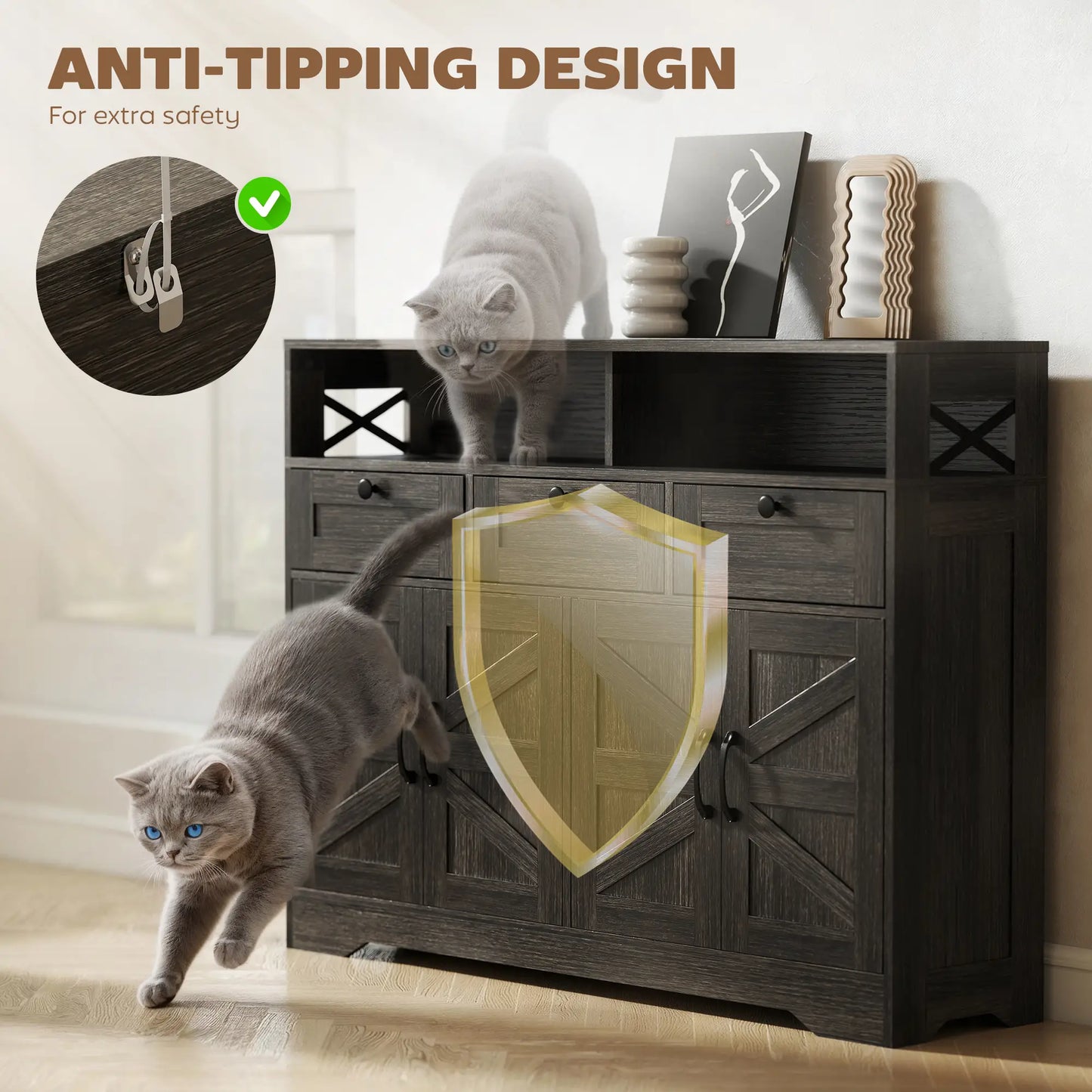 Sideboard Buffet Cabinet, 4 Barn Doors 3 Drawers, Coffee Bar, Adjustable Shelves, Dark Brown Bar Cabinets at Gallery Canada